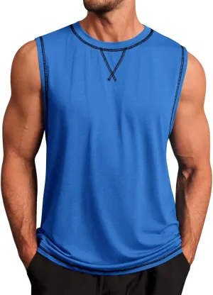 Runcati Mens Workout Tank Tops Sleeveless Casual Crewneck Beach T Shirt Muscle Athletic Gym Running Tee
