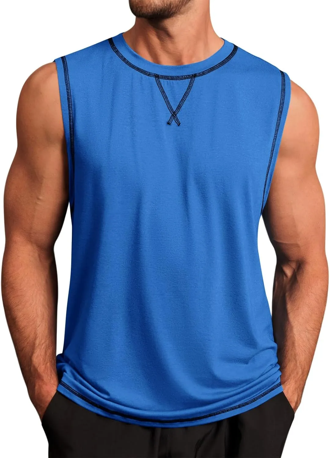 Runcati Mens Workout Tank Tops Sleeveless Casual Crewneck Beach T Shirt Muscle Athletic Gym Running Tee