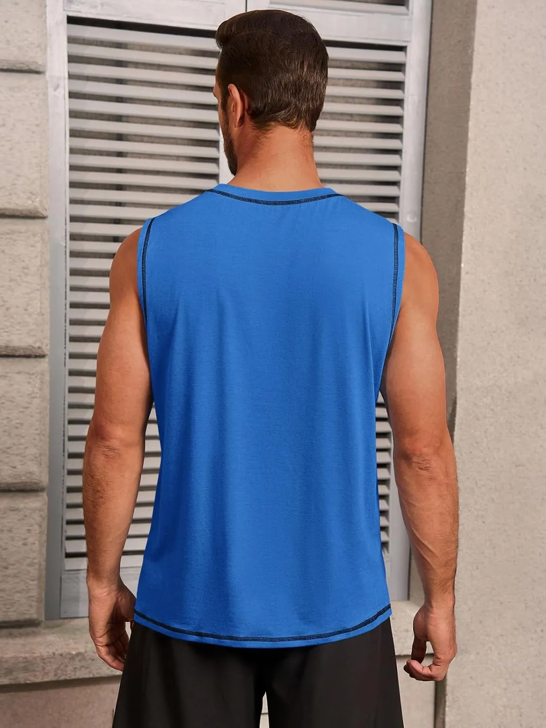 Runcati Mens Workout Tank Tops Sleeveless Casual Crewneck Beach T Shirt Muscle Athletic Gym Running Tee