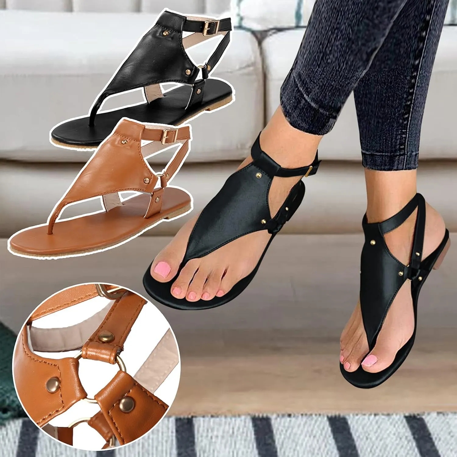 Sandals for Women 2023 Casual Open Toe Buckle Strap Roman Sandal Summer Bohemian Shoes