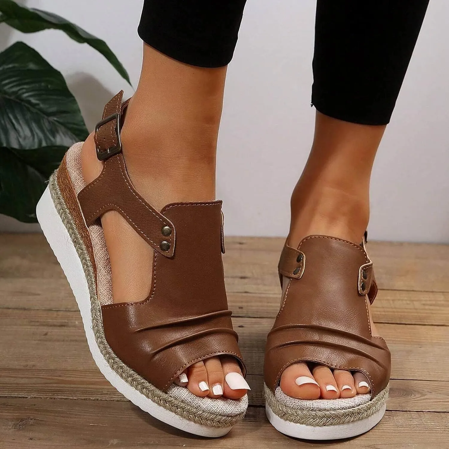 Sandals for Women 2024 Open Toe Wedge Espadrilles for Women Ankle Strap Orthopedic Dressy Summer Platform Sandals