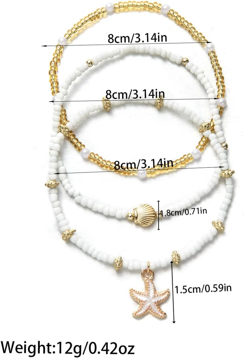 Seashell Anklets for Women Gold Boho Beaded Cowire Shell Anklet Hawaiian Beach Starfish Ankle Bracelet Seashell Pearl Conch Anklets Summer Ocean Foot Jewelry