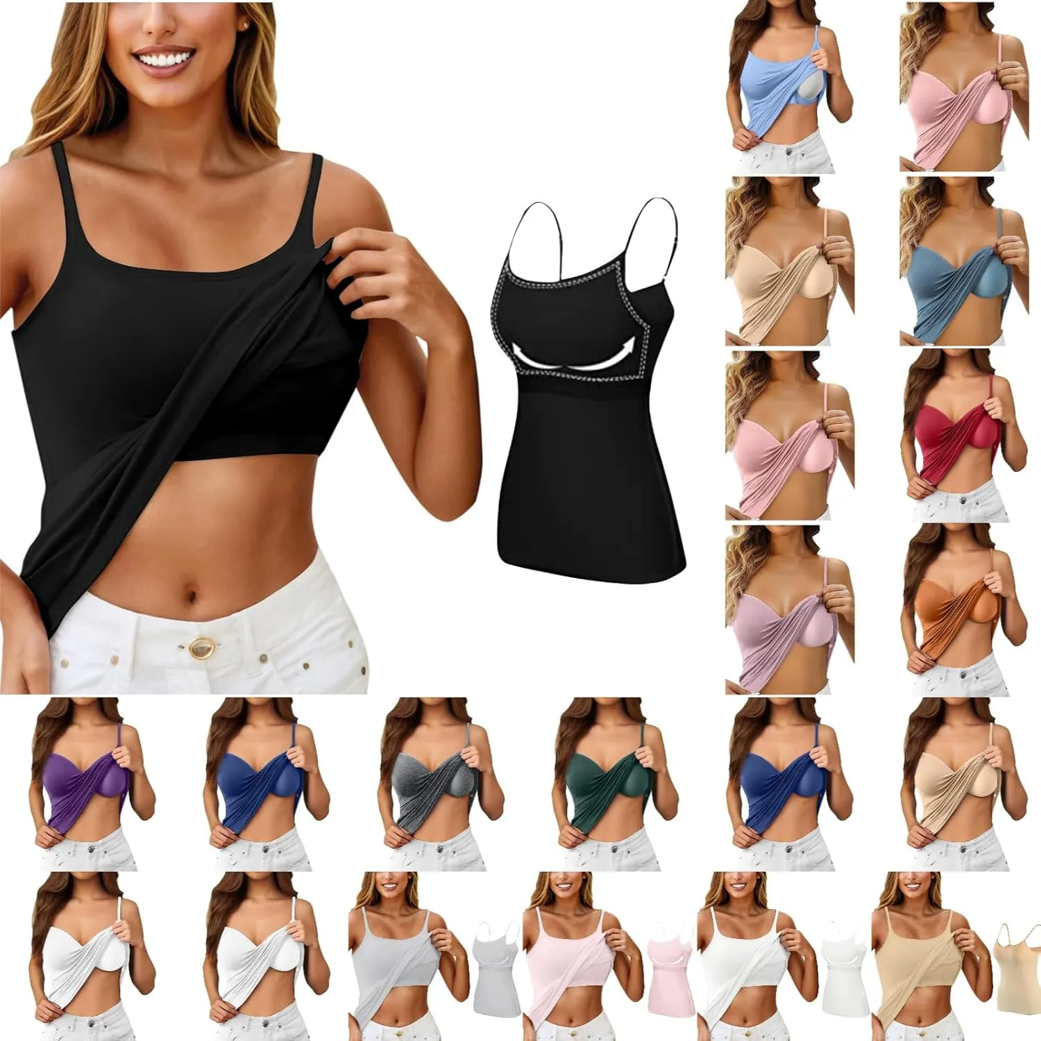 Shelf Bra Tank Tops for Women Adjustable Spaghetti Strap Yoga Shirts Basic Padded Tank Tops Undershirts Built in Bra