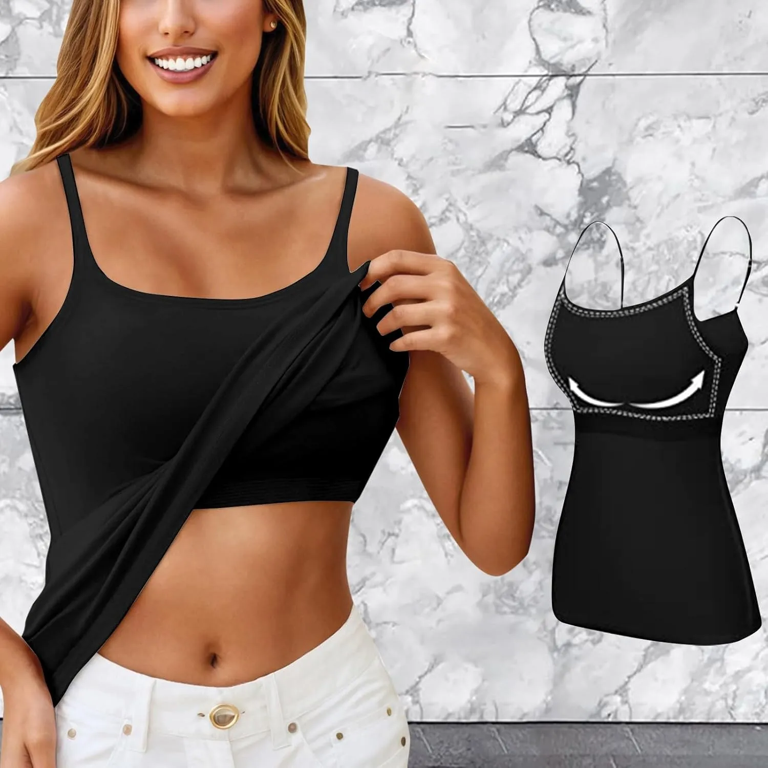 Shelf Bra Tank Tops for Women Adjustable Spaghetti Strap Yoga Shirts Basic Padded Tank Tops Undershirts Built in Bra
