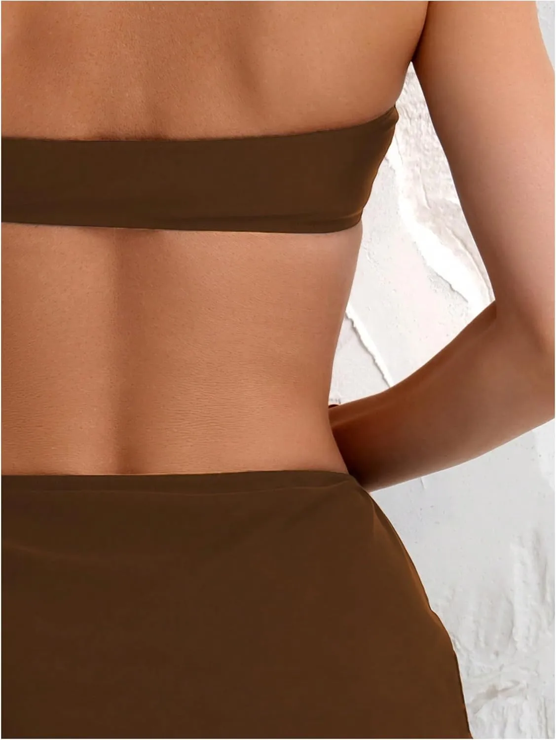 SHENHE Women's 3 Piece Swimsuit Strapless Metal Ring Bandeau Bikini Set with Cover Up Skirt