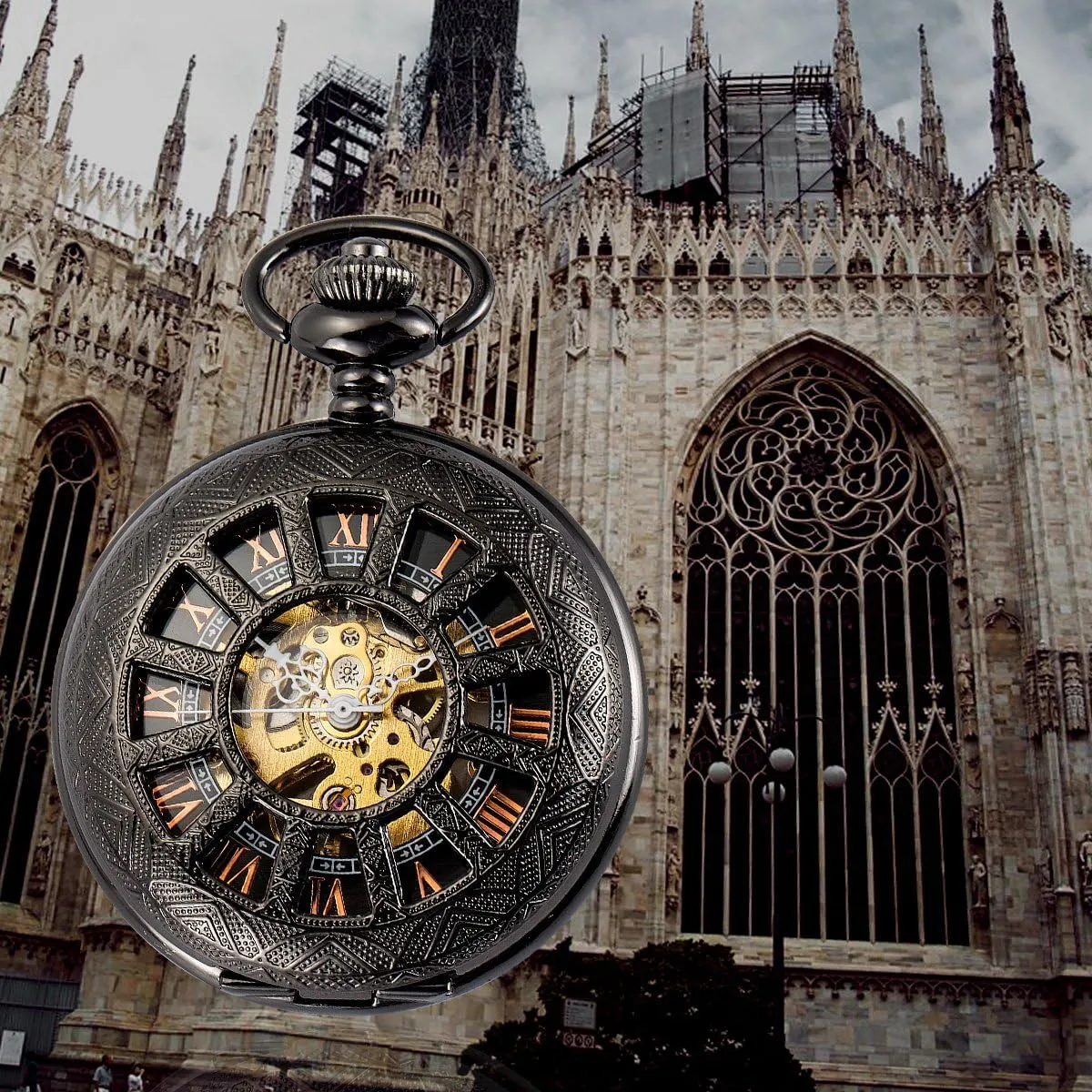 SIBOSUN Mechanical Pocket Watch for Men Pocket Watch with Chain Steampunk Skeleton Antique Men Women Pocket Watches