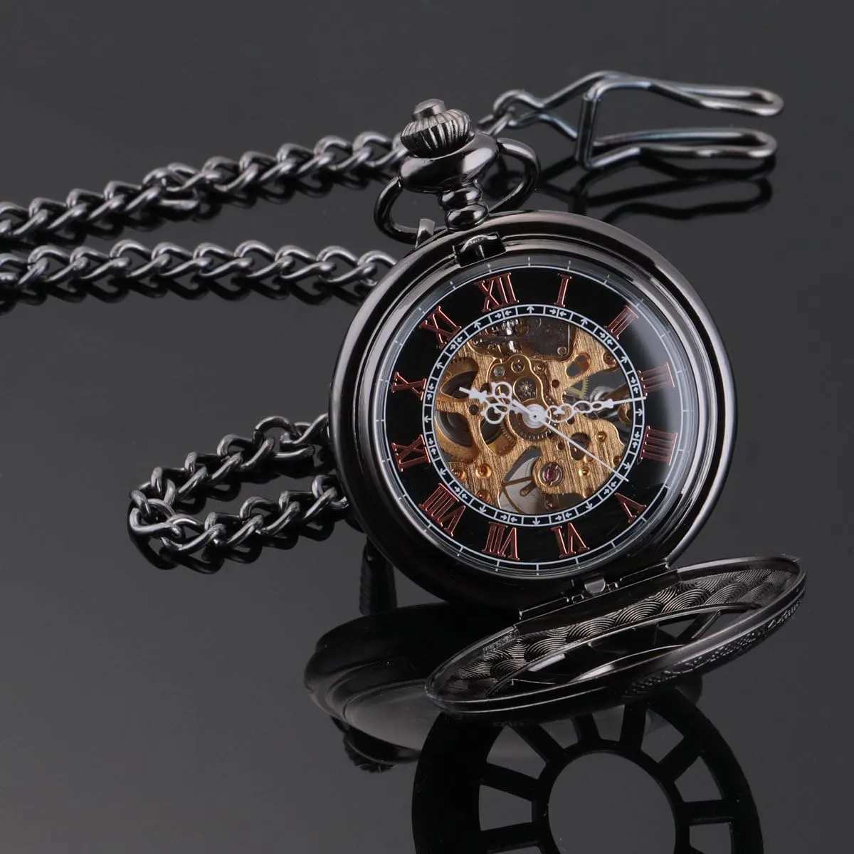 SIBOSUN Mechanical Pocket Watch for Men Pocket Watch with Chain Steampunk Skeleton Antique Men Women Pocket Watches