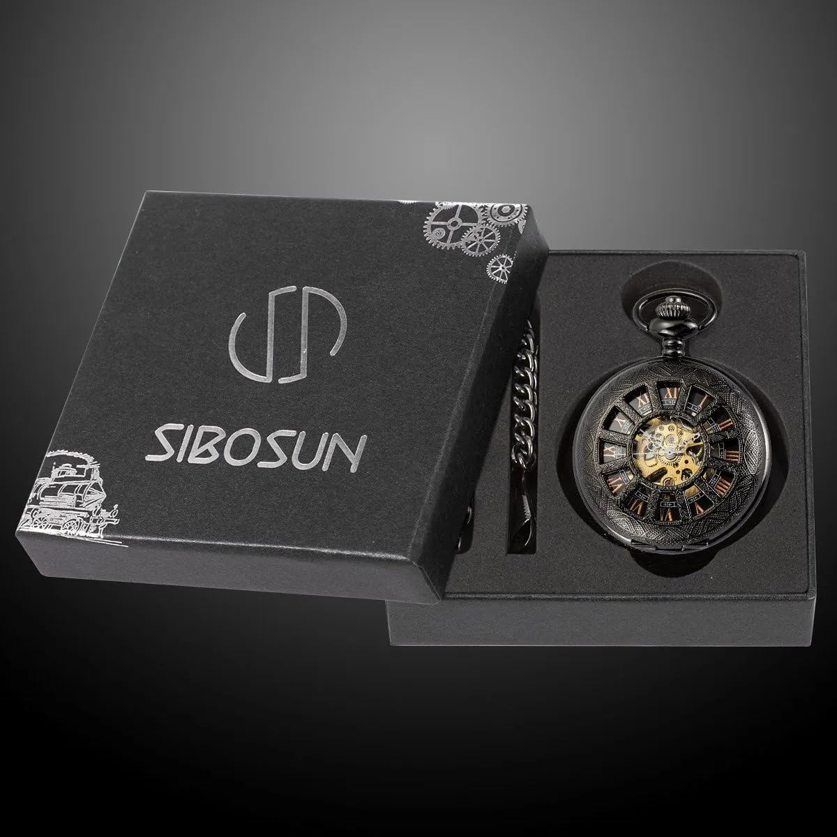 SIBOSUN Mechanical Pocket Watch for Men Pocket Watch with Chain Steampunk Skeleton Antique Men Women Pocket Watches