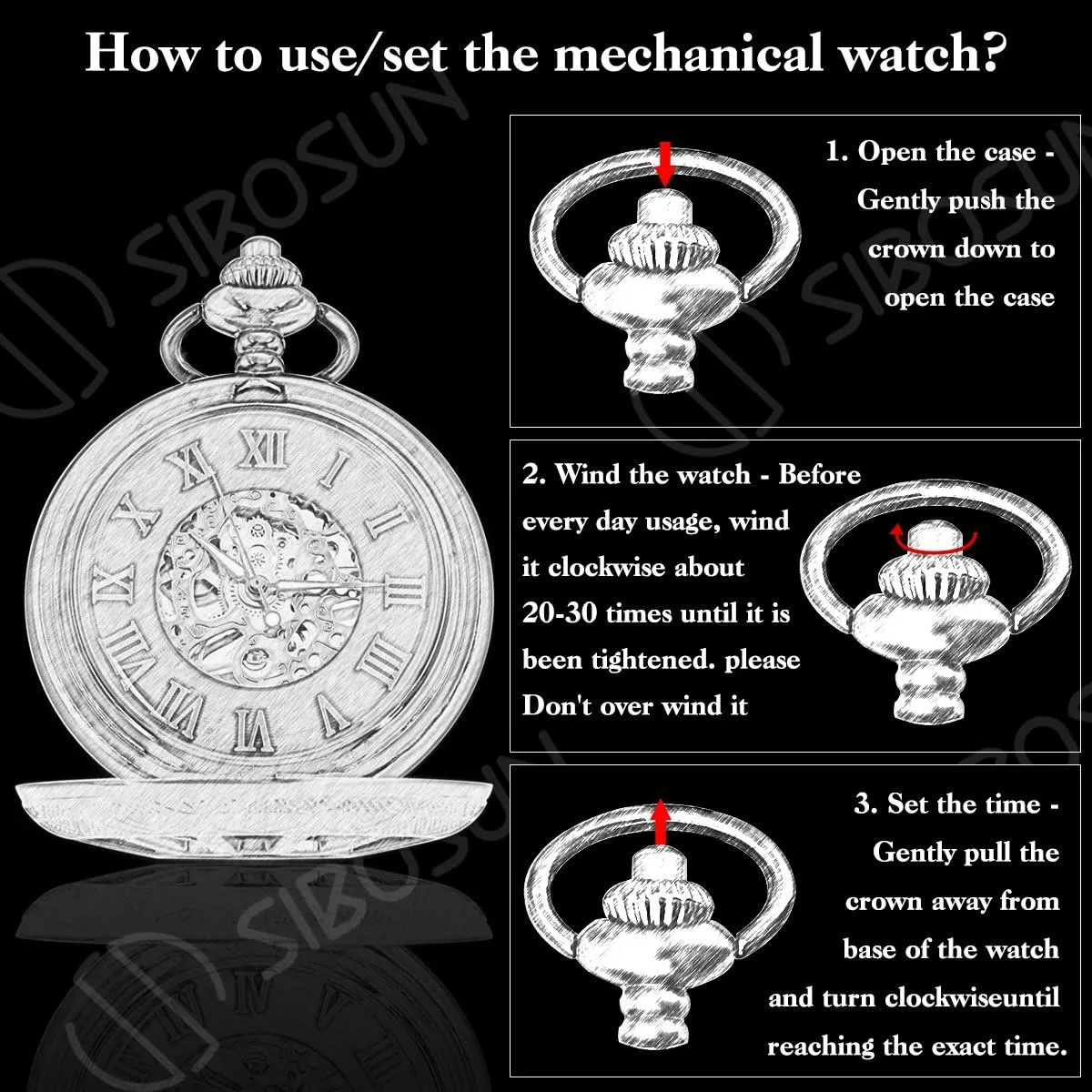 SIBOSUN Mechanical Pocket Watch for Men Pocket Watch with Chain Steampunk Skeleton Antique Men Women Pocket Watches
