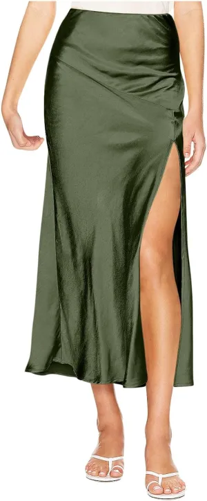 Silky Satin Side Split Skirt for Women Summer High Waist Pleated Skirts Casual Elegant A Line Cocktail Party Skorts