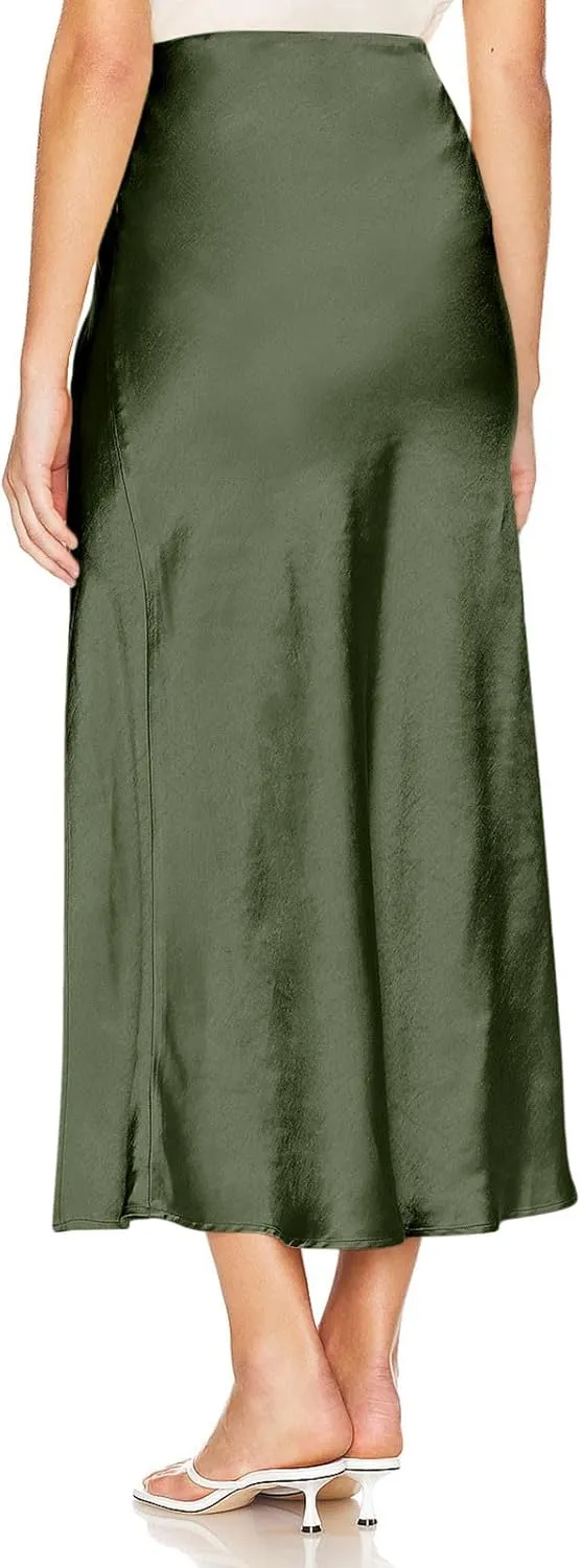 Silky Satin Side Split Skirt for Women Summer High Waist Pleated Skirts Casual Elegant A Line Cocktail Party Skorts