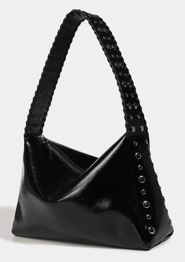 Slouchy PU Leather Hobo Bags Women Trendy Underarm Shoulder Bag Crescent Crossbody Purse Studded Satchel Tote Handbag