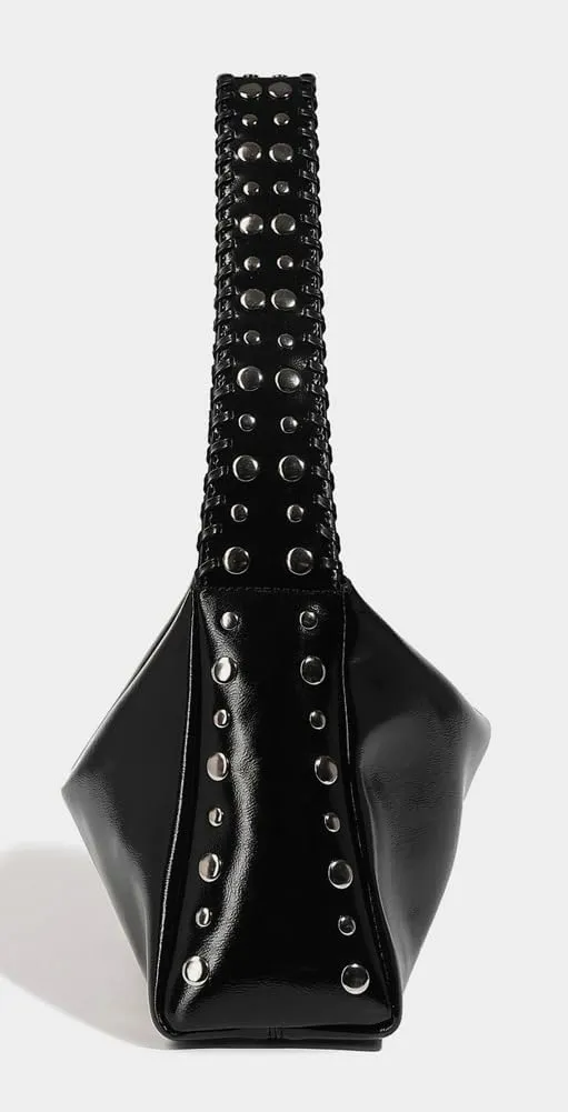 Slouchy PU Leather Hobo Bags Women Trendy Underarm Shoulder Bag Crescent Crossbody Purse Studded Satchel Tote Handbag