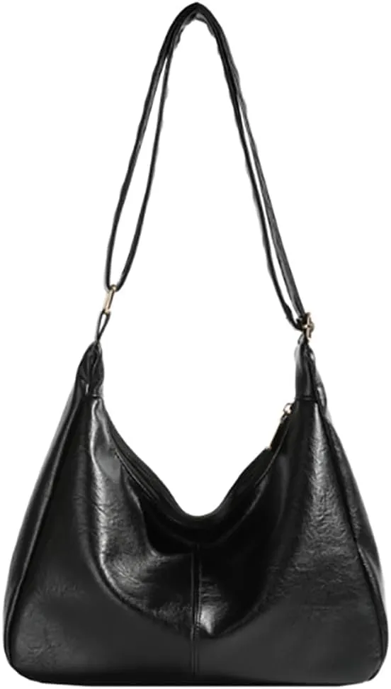 Slouchy PU Leather Hobo Bags Women Trendy Underarm Shoulder Bag Cute Crescent Crossbody Purse Retro Satchel Tote Handbag