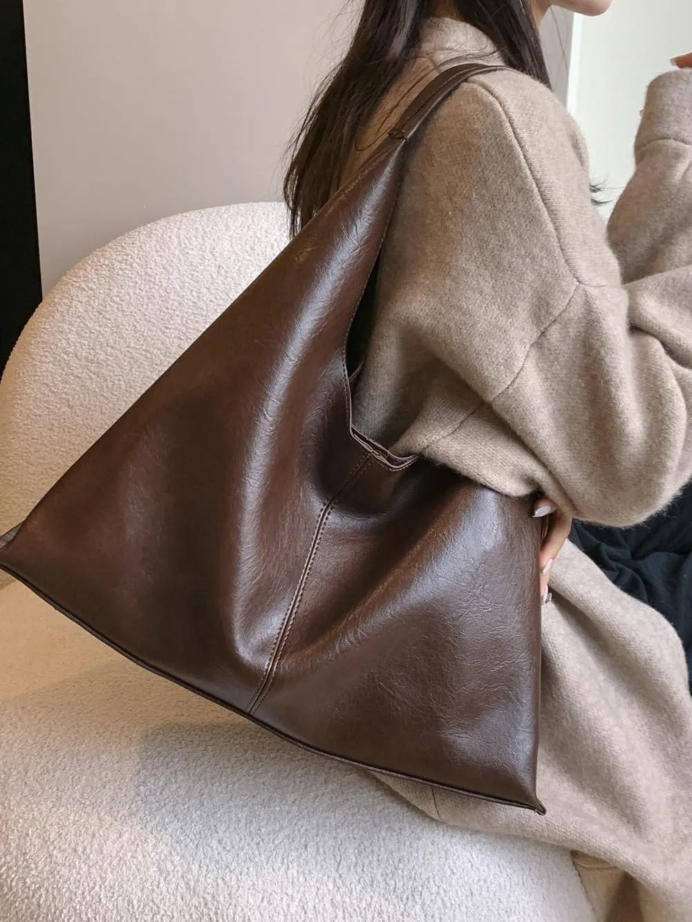 Slouchy PU Leather Tote Bag Crescent Crossbody Purse Women Trendy Hobo Bags Shoulder Satchel Bag Top Handle Tote Handbag
