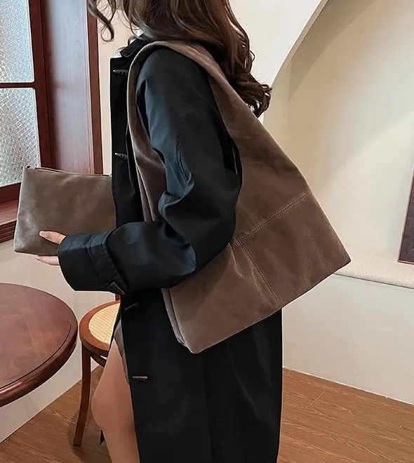 Slouchy Tote Bag Suede Hobo Bag Large Capacity Shoulder Bag Satchel Purse Vintage Underarm Bag Handbag for Women