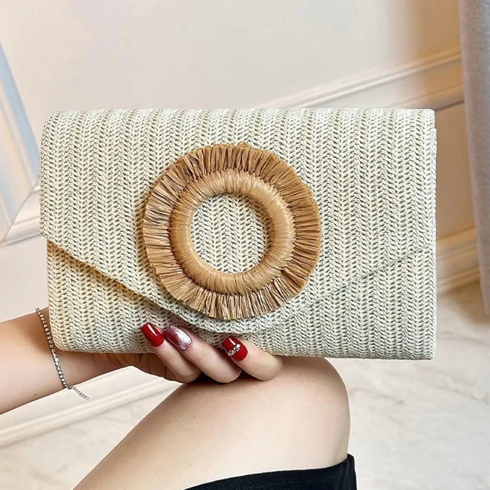 Small Straw Clutch Purse Evening Bag for Women Summer Boho Woven Beach Purse Raffia Crossbody Handbag 2025 Vacation