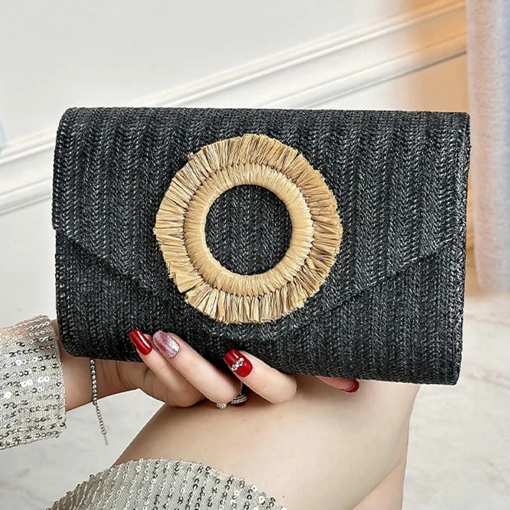Small Straw Clutch Purse Evening Bag for Women Summer Boho Woven Beach Purse Raffia Crossbody Handbag 2025 Vacation