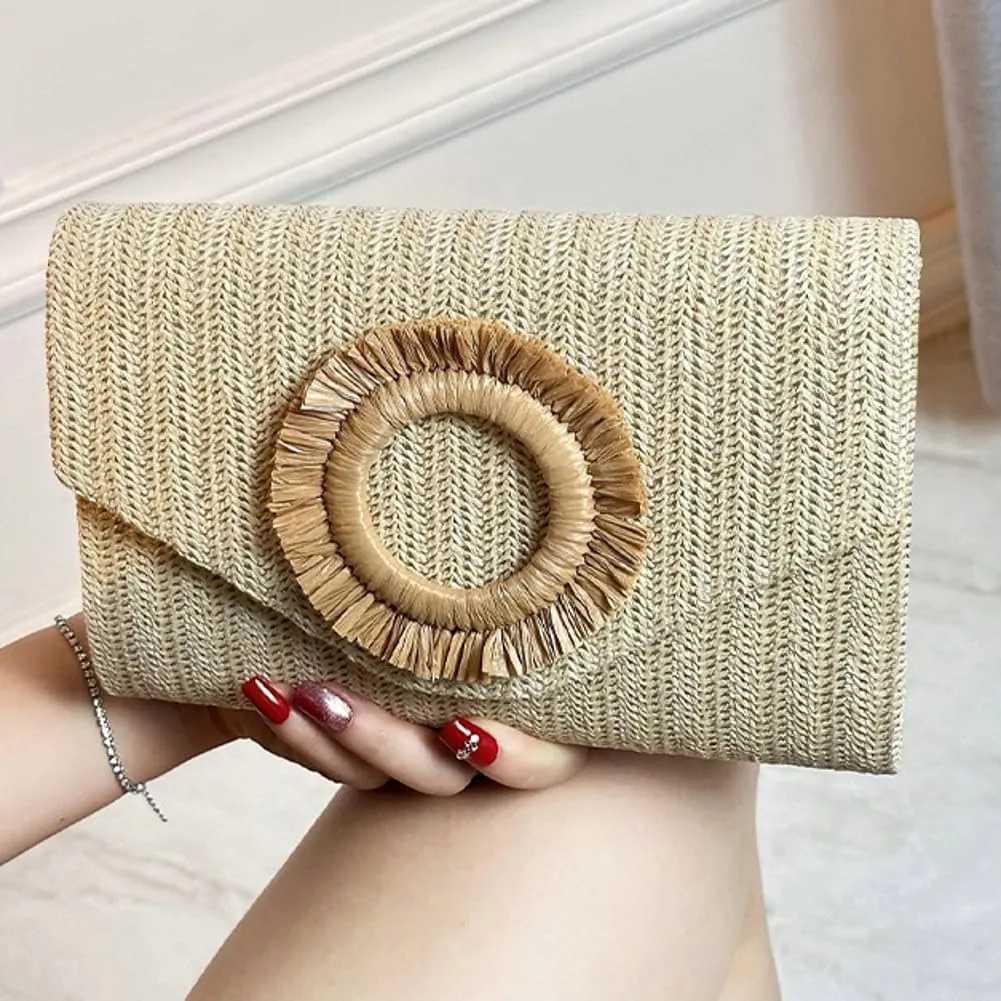 Small Straw Clutch Purse Evening Bag for Women Summer Boho Woven Beach Purse Raffia Crossbody Handbag 2025 Vacation