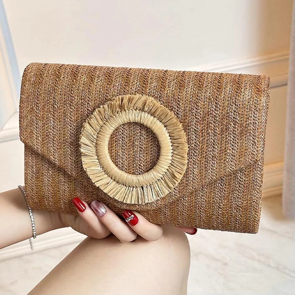 Small Straw Clutch Purse Evening Bag for Women Summer Boho Woven Beach Purse Raffia Crossbody Handbag 2025 Vacation