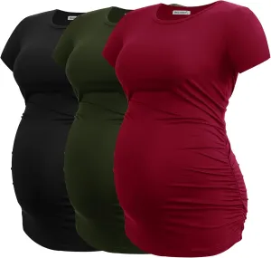 Smallshow Women's Maternity Tops Side Ruched Tunic T-Shirt Pregnancy Clothes