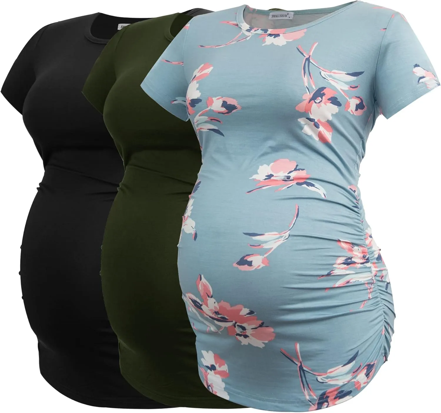 Smallshow Women's Maternity Tops Side Ruched Tunic T-Shirt Pregnancy Clothes
