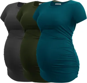 Smallshow Women's Maternity Tops Side Ruched Tunic T-Shirt Pregnancy Clothes
