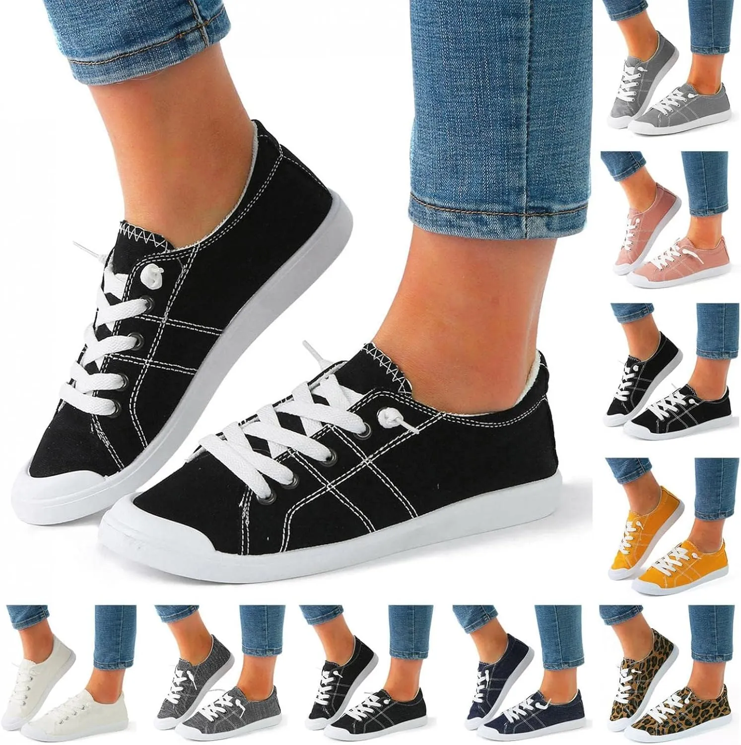 Sneakers for Women Canvas Shoes Low Top Classic Slip On Lightweight Comfortable Fashion Sneakers for Walking