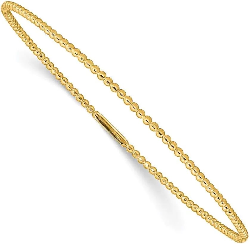 Solid 14k Yellow Gold Beaded Slip On Bangle Cuff Bracelet 8" (Width = 1mm)