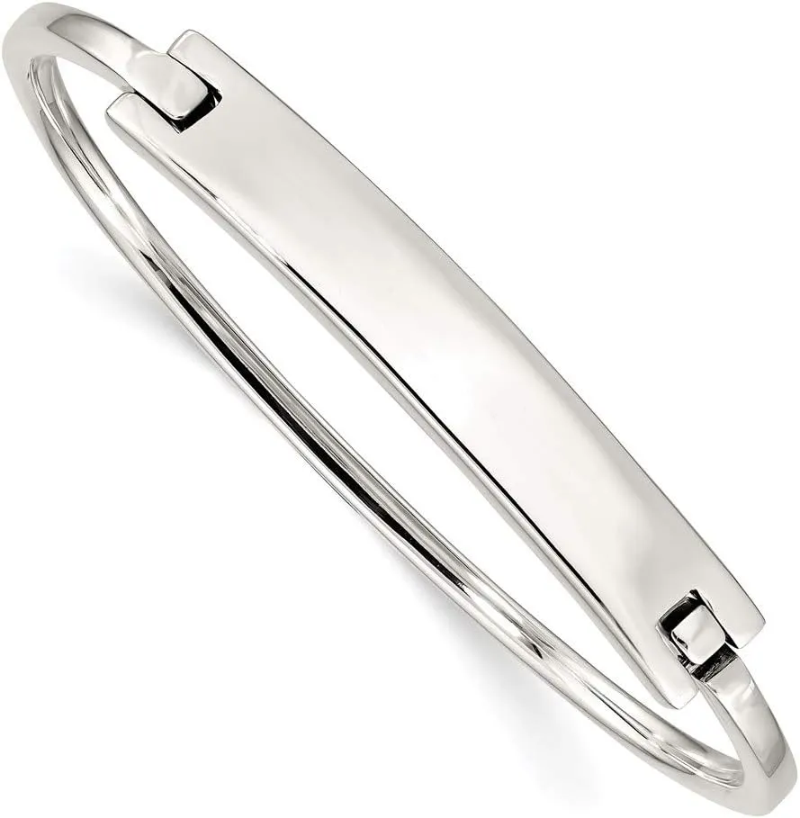 Solid 925 Sterling Silver ID Hinged Bangle Cuff Bracelet