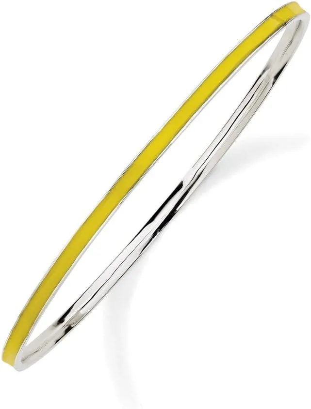 Solid 925 Sterling Silver Stackable Yellow Enamel Bangle Cuff Bracelet