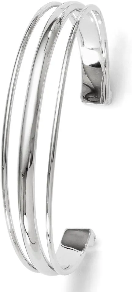 Solid 925 Sterling Silver Unique Slip-on Bangle Cuff Bracelet (Width = 14mm)