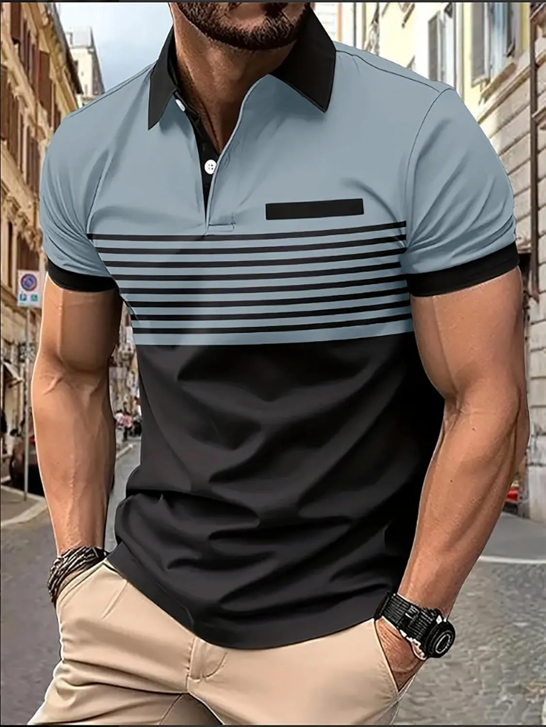 SOLY HUX Men's Golf Shirts Short Sleeve Striped Collared T Shirt Casual Work Shirts