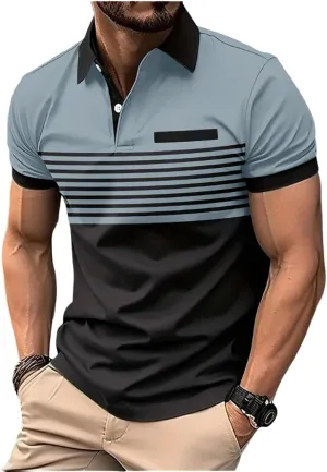 SOLY HUX Men's Golf Shirts Short Sleeve Striped Collared T Shirt Casual Work Shirts