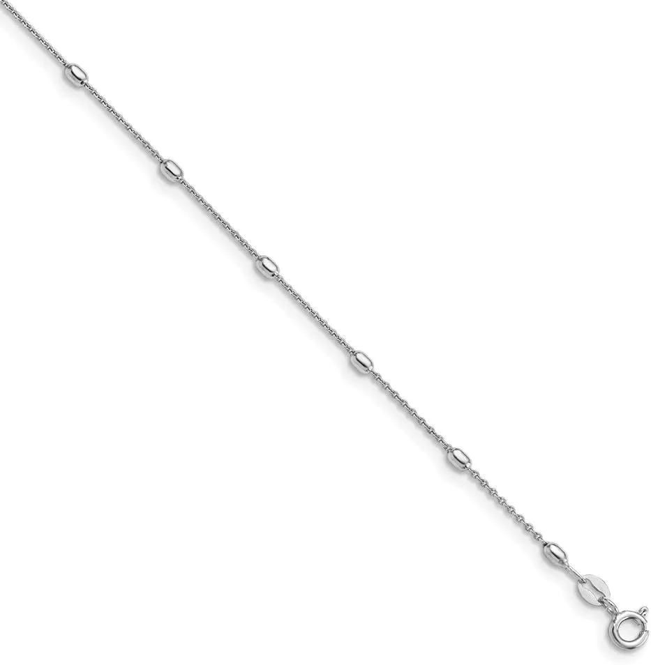 Sonia Jewels Real 925 Sterling Silver Beaded with 1in Extension Anklet 9" (Width = 1mm)