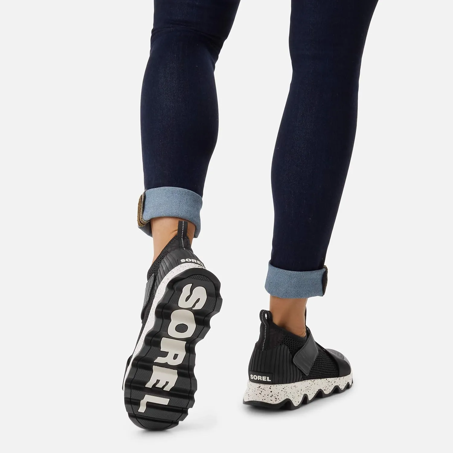 SOREL - Womens Kinetic Sneak, Knit Sneaker with Scalloped Sole and Stretch Straps