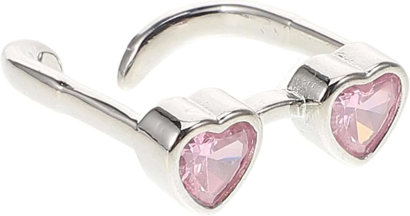 Stackable Pink Love Ring for Couples Heart Eyeglasses Jewelry Unique Open Ring Design