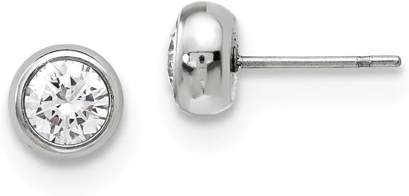 Stainless Steel Polished 5mm Bezel CZ Cubic Zirconia Stud Post Earrings