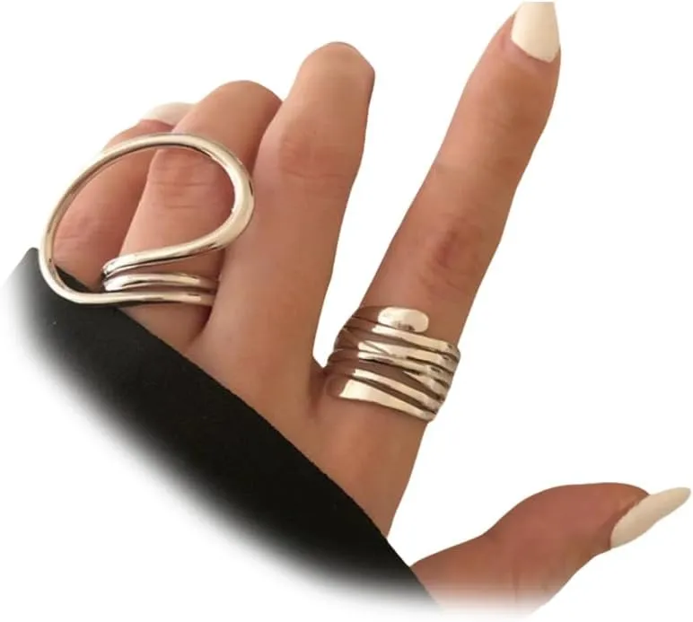 Statement Chunky Gold Knuckle Index Finger Rings for Women, Silver Crossed Twisted Circle Joint Thumb Open Ring Simple Party Jewelry Accessories Gifts