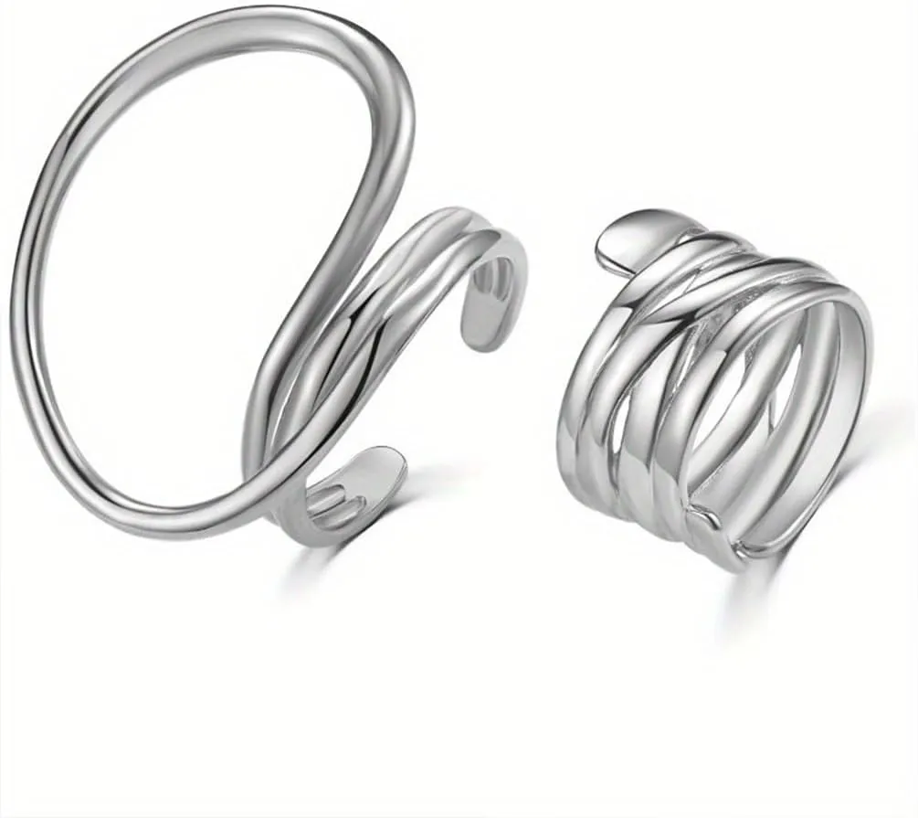 Statement Chunky Gold Knuckle Index Finger Rings for Women, Silver Crossed Twisted Circle Joint Thumb Open Ring Simple Party Jewelry Accessories Gifts