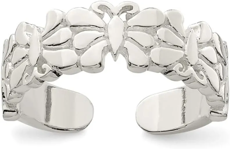 Sterling Silver Polished Polished Butterflies Toe Ring