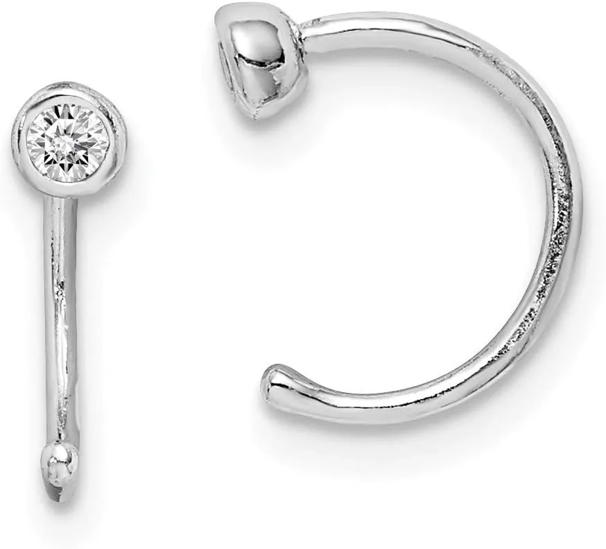 Sterling Silver Rhodium-plated Polished CZ Bezel Pair of Cuff Earrings Sophisti