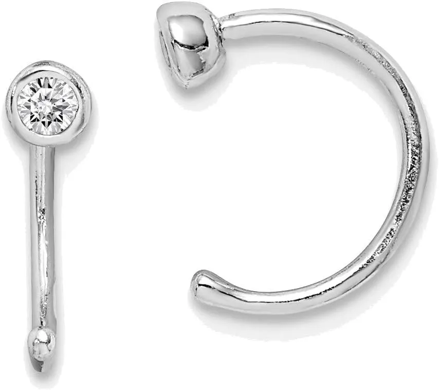 Sterling Silver Rhodium-plated Polished CZ Bezel Pair of Cuff Earrings Sophisti