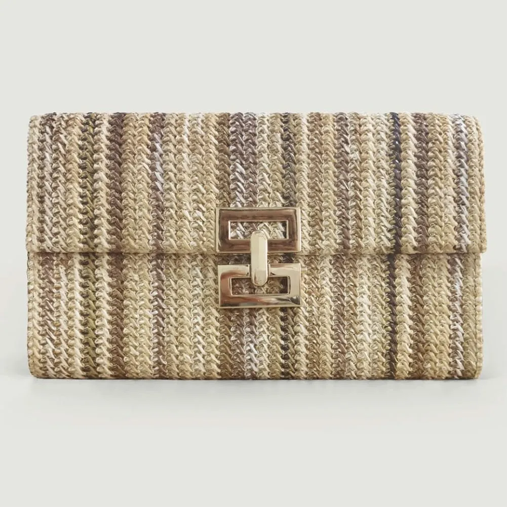 Straw Clutch Purse for Women Chic Color Blocked Evening Handbag Summer Beach Shoulder Bag Travel Party Chain Purse
