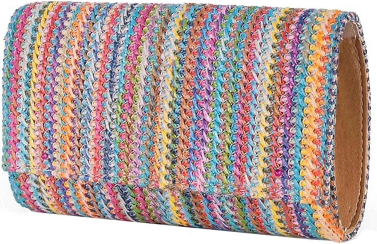 Straw Clutch Purse for Women Raffia Shoulder Crossbody Bag Straw Envelope Purse Summer Beach Bag