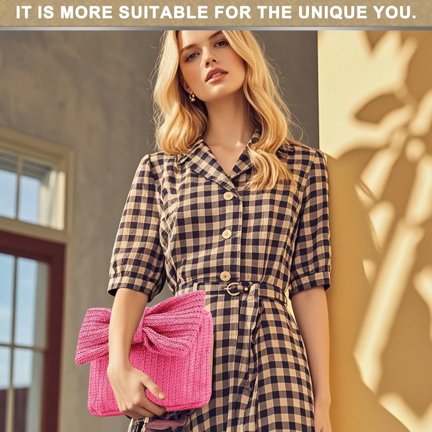 Straw Clutch Purse with Bow  Woven Raffia Handbag for Women  Summer Wedding Beach Bag