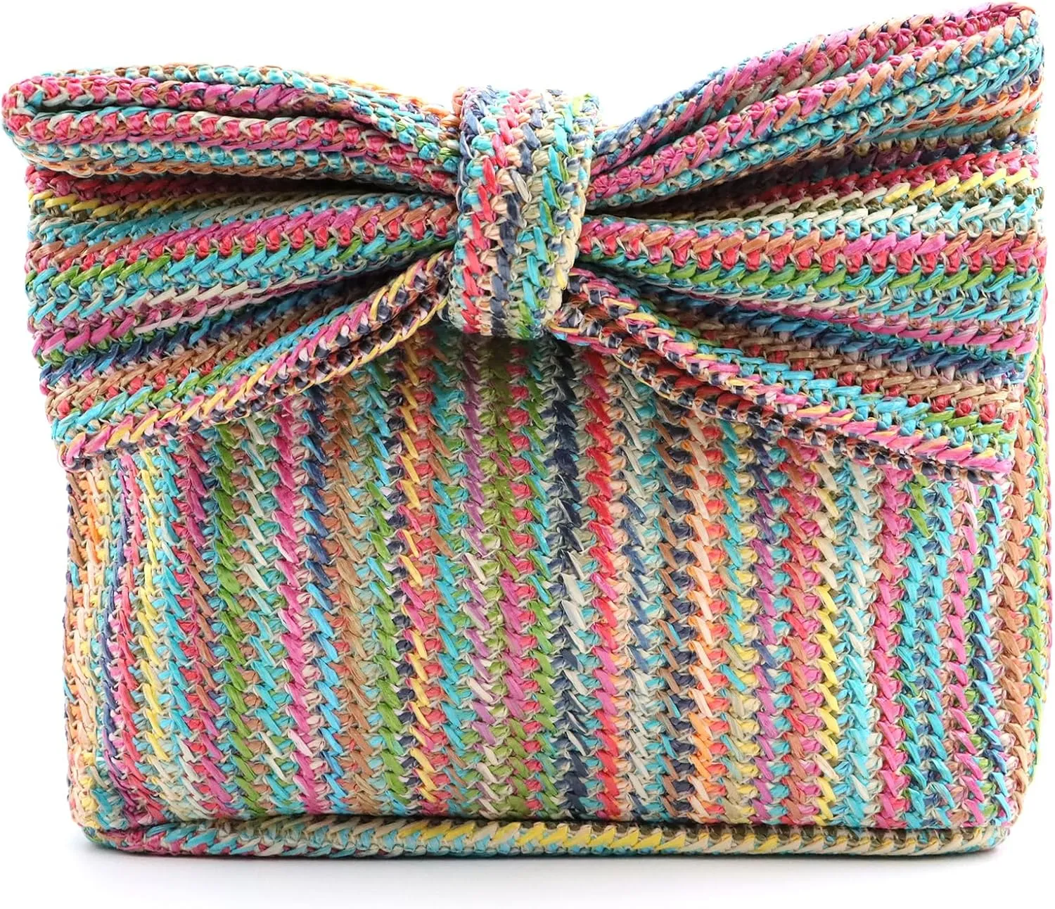 Straw Clutch Purse with Bow  Woven Raffia Handbag for Women  Summer Wedding Beach Bag