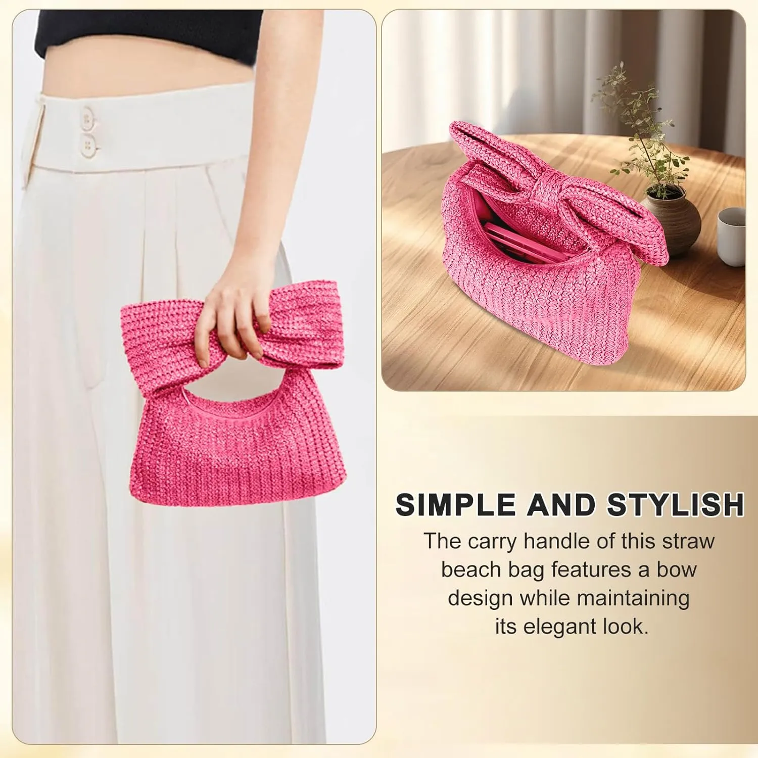Straw Clutch Purse with Bow  Woven Raffia Handbag for Women  Summer Wedding Beach Bag