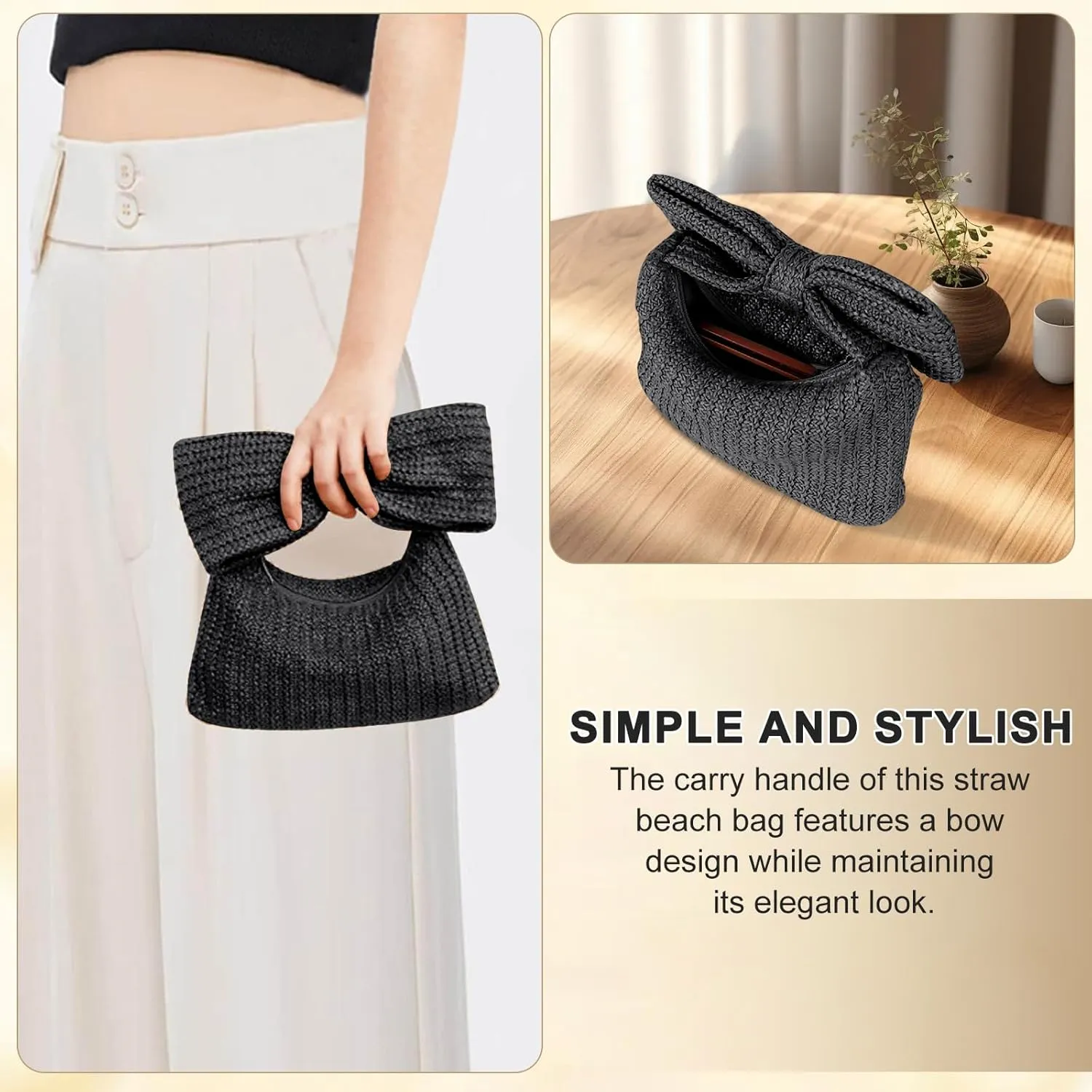 Straw Clutch Purse with Bow  Woven Raffia Handbag for Women  Summer Wedding Beach Bag