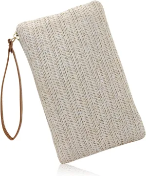 Straw Clutch Purse with Handle, Straw Handbag Clutch Purses for Women, Bohemian Wristlet Purse Summer Straw Purse